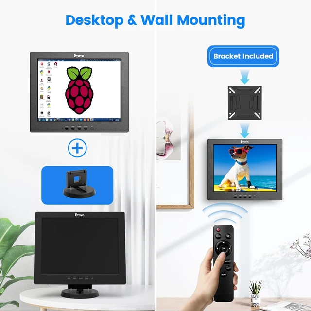 Alt view image 6 of 7 - 12 Inch HDMI Monitor with BNC VGA AV HDMI Input 800x600 Portable 4:3 TFT LCD Mini HD Color Screen with Built-in Speaker, 75×75mm VESA Wall Mount