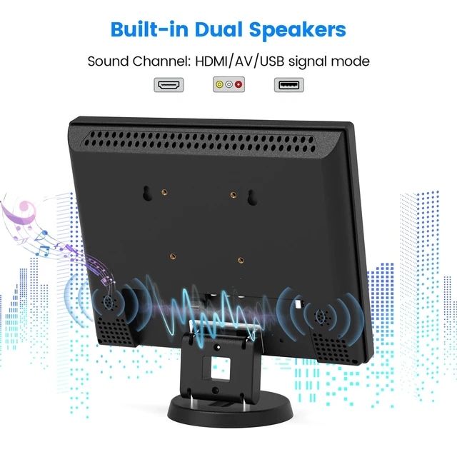 Alt view image 7 of 7 - 12 Inch HDMI Monitor with BNC VGA AV HDMI Input 800x600 Portable 4:3 TFT LCD Mini HD Color Screen with Built-in Speaker, 75×75mm VESA Wall Mount