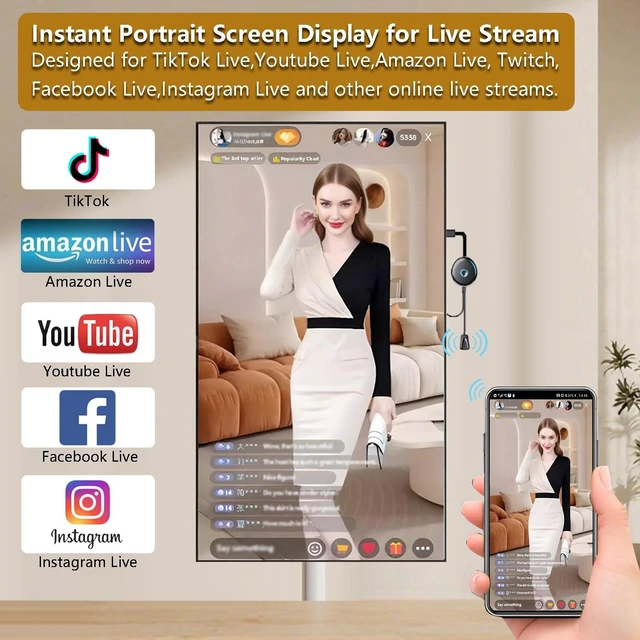 Alt view image 2 of 7 - Wireless Display Adapter for Screen Mirroring, Landscape Portrait Display Mirror content from compatible devices to displays with landscape and portrait modes for flexible viewing