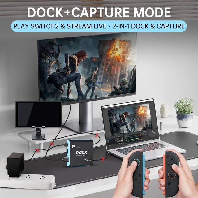 Alt view image 6 of 7 - 2-in-1 Switch 2 Dock & Capture Card, USB-C Input for 1080P 60FPS Streaming Portable All-in-One Setup, No Original Dock Needed, 4K HDMI Output, 100W PD, USB 3.0 Hub, for Switch/OLED & Steam Deck