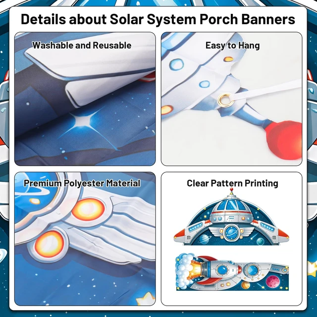 Alt view image 3 of 7 - Outer Space Party Decorations, Spaceship Birthday Party Decorations Outer Space Party Backdrop with Foil Fringe Curtains Porch Door Banner for Space Party Decorations Star Birthday Photo Props