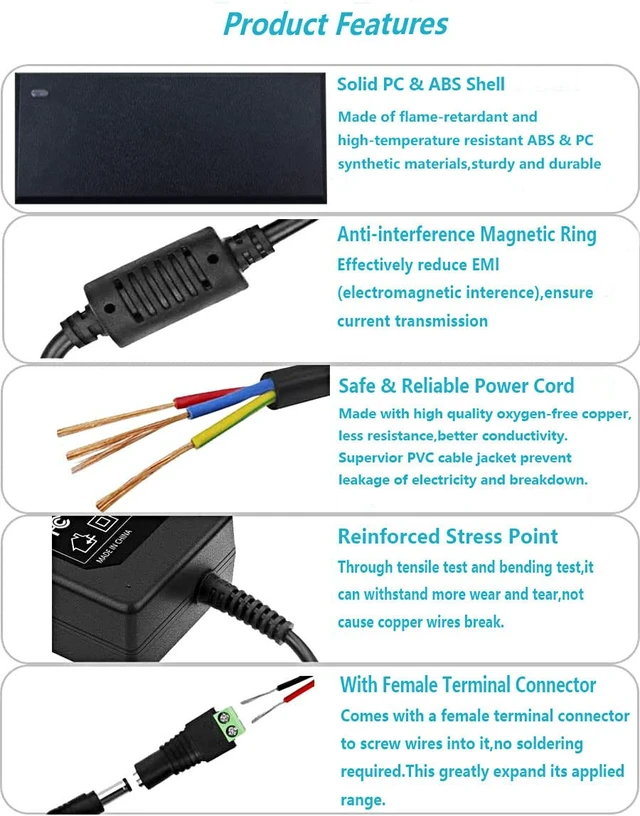 Alt view image 4 of 7 - 24V 2A 48W Power Supply AC/DC Adapter AC 100~240V to DC 24v 2amp 1A Transformer 5.5x2.5mm DC Plug Converter 24VDC Power Supply for 24V LED Srip Lights CCTV Camera