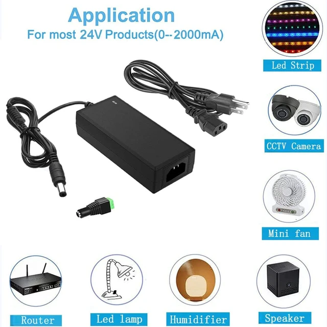 Alt view image 6 of 7 - 24V 2A 48W Power Supply AC/DC Adapter AC 100~240V to DC 24v 2amp 1A Transformer 5.5x2.5mm DC Plug Converter 24VDC Power Supply for 24V LED Srip Lights CCTV Camera