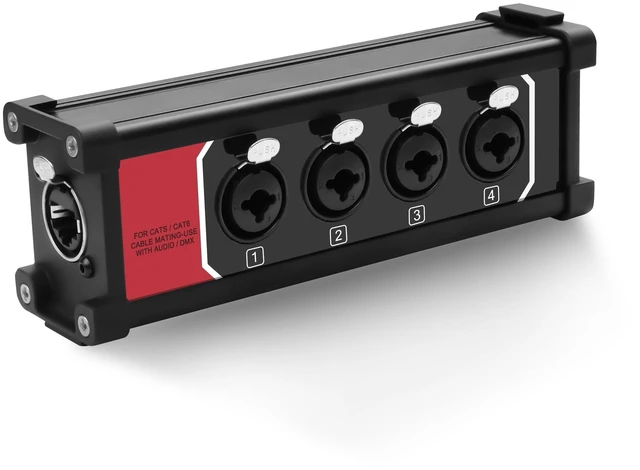 Main image of 4 Channel Multi Audio Snake Box 4 * 6.35mm 1/4" TRS Stereo to RJ45 Female to Female Ethercon Extender Over Cat5/6 Ethercon for Stage Sound and Recording Studio -1 Pcs