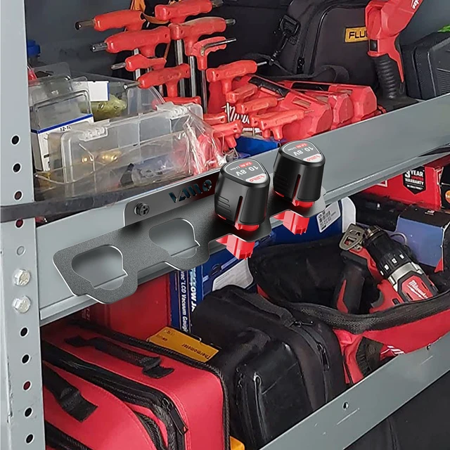 Alt view image 6 of 6 - Compatible Milwaukee M12 12V Battery Rack Holder Workshops,Shelves Wrought Iron Heavy Duty Thickened Batteries Slots, Stealth Battery Wall Mount Organizer Garage Storage,Case New Battery Dock