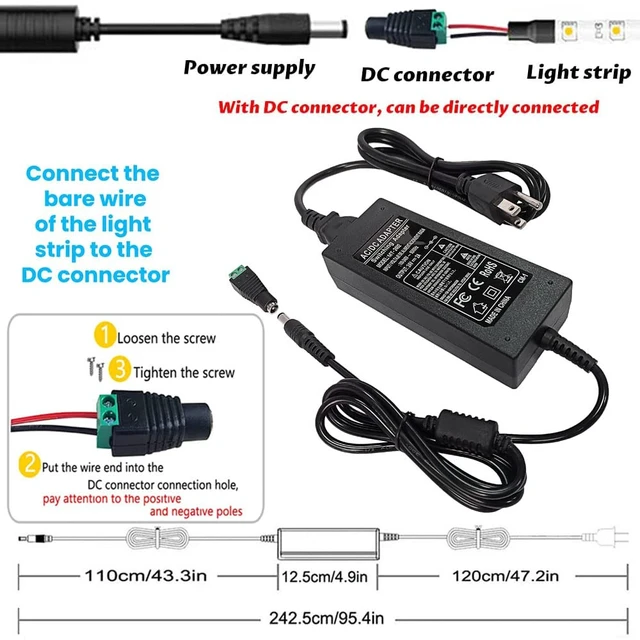 Alt view image 5 of 7 - 24V 2A 48W Power Supply AC/DC Adapter AC 100~240V to DC 24v 2amp 1A Transformer 5.5x2.5mm DC Plug Converter 24VDC Power Supply for 24V LED Srip Lights CCTV Camera