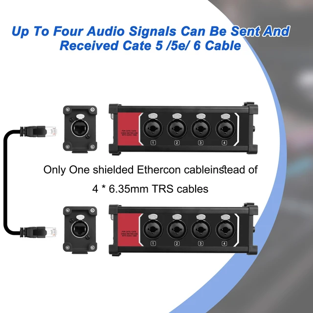 Alt view image 5 of 7 - 4 Channel Multi Audio Snake Box 4 * 6.35mm 1/4" TRS Stereo to RJ45 Female to Female Ethercon Extender Over Cat5/6 Ethercon for Stage Sound and Recording Studio -1 Pcs
