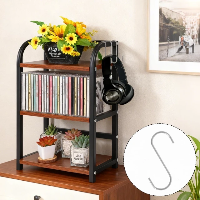Alt view image 7 of 7 - 3-Tier CD Storage Shelf for Display Wooden Metal CD Holder Desk Rack Organizer Sturdy Game Disc Display CD Organizer for Countertop Storage Media Shelf Home Office Ideal for Music Enthusiasts