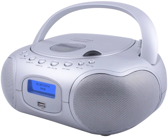 Main image of HX-309CD CD/MP3 Boombox, AM/FM Radio, Bluetooth (Silver) LCD Display, USB Port for MP3 Playback, Telescopic Antenna, Aux-in, AC/DC Dual Power Source