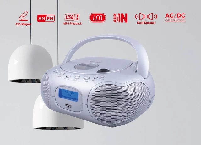Alt view image 3 of 5 - HX-309CD CD/MP3 Boombox, AM/FM Radio, Bluetooth (Silver) LCD Display, USB Port for MP3 Playback, Telescopic Antenna, Aux-in, AC/DC Dual Power Source