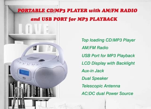 Alt view image 2 of 5 - HX-309CD CD/MP3 Boombox, AM/FM Radio, Bluetooth (Silver) LCD Display, USB Port for MP3 Playback, Telescopic Antenna, Aux-in, AC/DC Dual Power Source