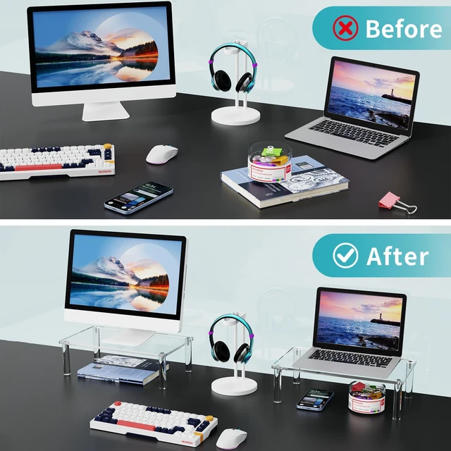 Alt view image 4 of 7 - Acrylic Monitor Stand Riser 16X7.8 Clear Computer Stand Riser Desk Organizer Shelf for Multi Media PC Storage Laptop Clear, Desk Shelf, for Multi Media PC Storage, Laptop Stand