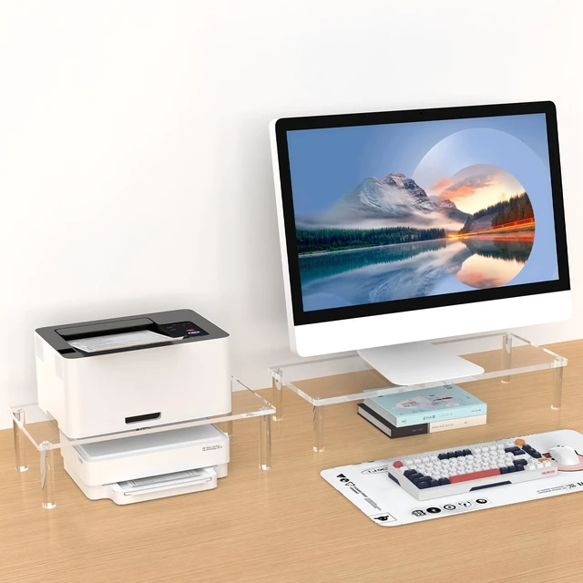Alt view image 5 of 7 - Acrylic Monitor Stand Riser 16X7.8 Clear Computer Stand Riser Desk Organizer Shelf for Multi Media PC Storage Laptop Clear, Desk Shelf, for Multi Media PC Storage, Laptop Stand