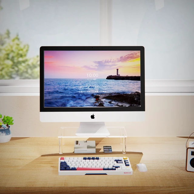 Alt view image 6 of 7 - Acrylic Monitor Stand Riser 16X7.8 Clear Computer Stand Riser Desk Organizer Shelf for Multi Media PC Storage Laptop Clear, Desk Shelf, for Multi Media PC Storage, Laptop Stand