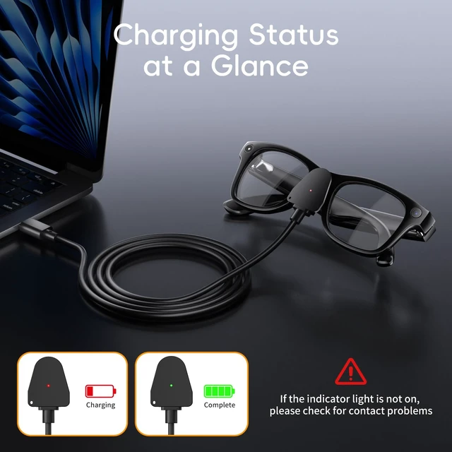 Alt view image 4 of 7 - 2 Pack 3.3FT USB-C Charging Cable with UsB-A Adapter for Rav-Ban Mleta Smart Glasses(Gen1&2), Portable Fast Charger Cord for Wayfarer/Skyler/Headliner/Scriber/Oakley HSTN Meta AI Glasses Accessories