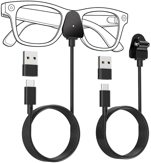 Main image of 2 Pack 3.3FT USB-C Charging Cable with UsB-A Adapter for Rav-Ban Mleta Smart Glasses(Gen1&2), Portable Fast Charger Cord for Wayfarer/Skyler/Headliner/Scriber/Oakley HSTN Meta AI Glasses Accessories