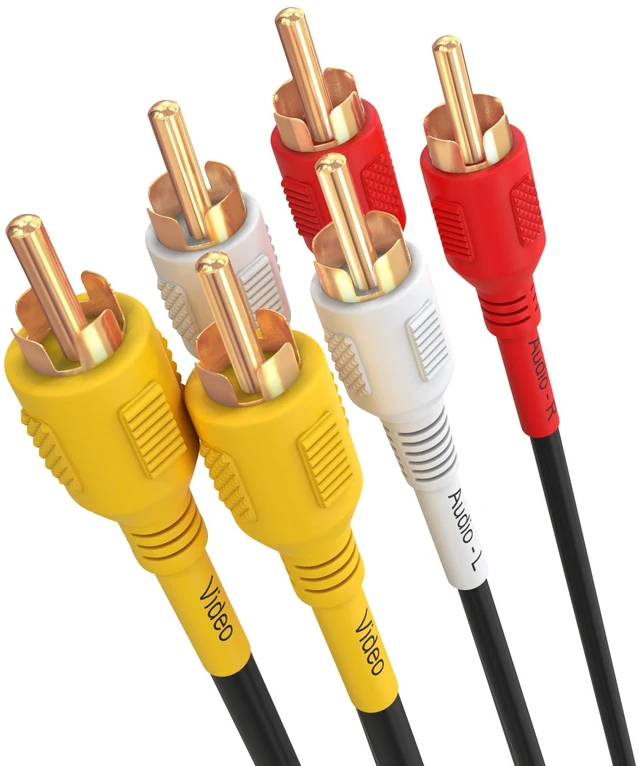 Main image of 3 RCA Cable 50 Feet Composite Three RCA Male to Male Audio Video Cables A/V Gold Plated Triple Plug to Plug Cord for VHS/DVD Players, TVs