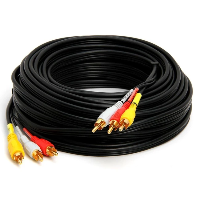 Alt view image 2 of 7 - 3 RCA Cable 50 Feet Composite Three RCA Male to Male Audio Video Cables A/V Gold Plated Triple Plug to Plug Cord for VHS/DVD Players, TVs