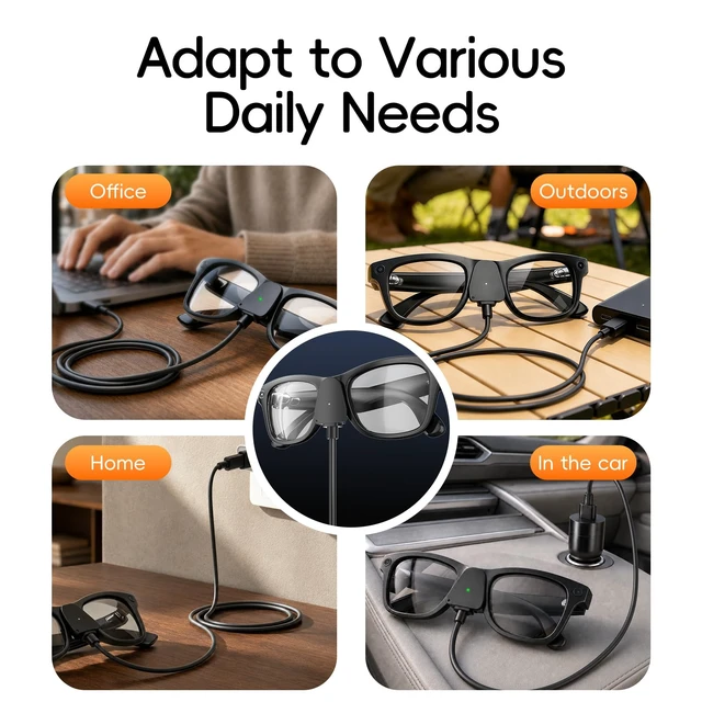 Alt view image 7 of 7 - 2 Pack 3.3FT USB-C Charging Cable with UsB-A Adapter for Rav-Ban Mleta Smart Glasses(Gen1&2), Portable Fast Charger Cord for Wayfarer/Skyler/Headliner/Scriber/Oakley HSTN Meta AI Glasses Accessories