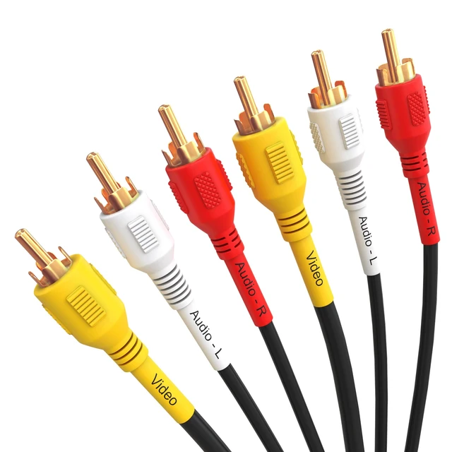 Alt view image 4 of 7 - 3 RCA Cable 50 Feet Composite Three RCA Male to Male Audio Video Cables A/V Gold Plated Triple Plug to Plug Cord for VHS/DVD Players, TVs