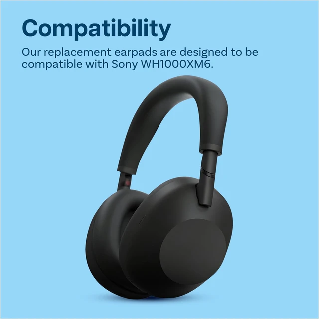 Alt view image 4 of 5 - Ear Pads Replacement for Sony WH-1000XM6 Noise Cancelling Headphone by - Memory Foam and Protein PU Ear Pad Cushions - Noise Isolation Earpads Replacement Black