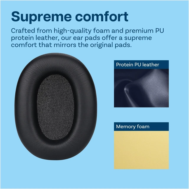 Alt view image 3 of 5 - Ear Pads Replacement for Sony WH-1000XM6 Noise Cancelling Headphone by - Memory Foam and Protein PU Ear Pad Cushions - Noise Isolation Earpads Replacement Black