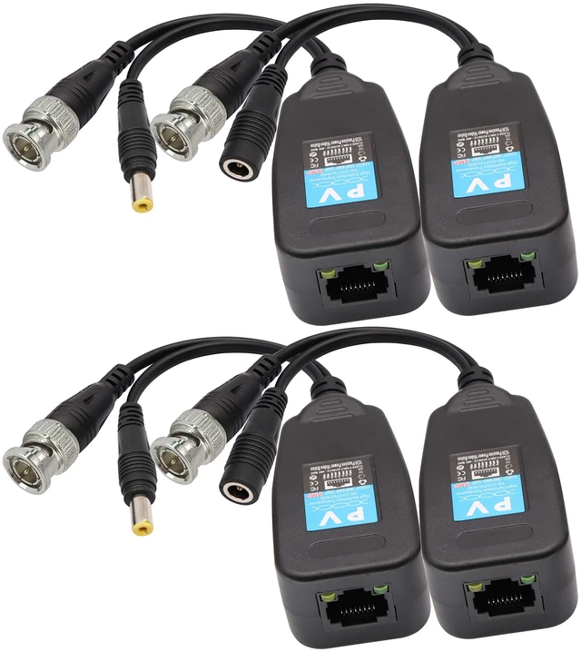 Main image of Video Balun RJ45 to BNC Transceiver Transmitter HD-CVI/TVI/AHD/CVBS with DC Power Connector for 1080P 3MP 4MP 5MP 8MP CCTV Security DVR Surveillance Camera System (2Pairs)