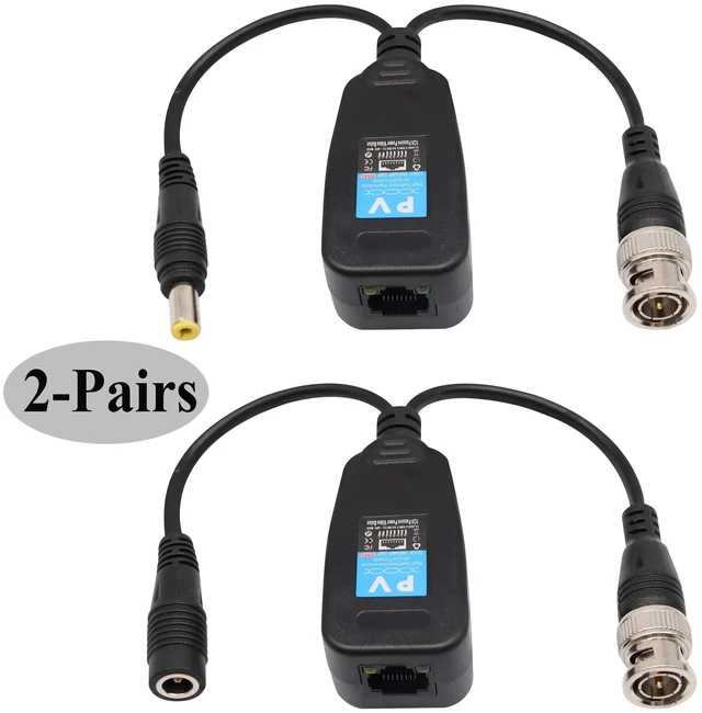 Alt view image 3 of 7 - Video Balun RJ45 to BNC Transceiver Transmitter HD-CVI/TVI/AHD/CVBS with DC Power Connector for 1080P 3MP 4MP 5MP 8MP CCTV Security DVR Surveillance Camera System (2Pairs)
