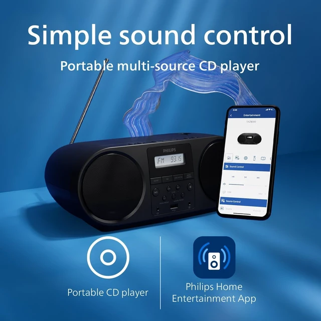 Alt view image 3 of 4 - All-in-One CD Player with FM Radio, Bluetooth 5.4, USB, Battery/AC Power, Dynamic Bass, Recycled Materials & 3.5mm Headphone Jack