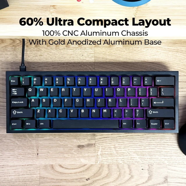 Alt view image 2 of 7 - CK60 Black 60% Hot-Swappable RGB Customizable Mechanical Gaming Keyboard, Dampening Foam, Aluminum CNC Case w/Gateron Red Switches and PBT Keycaps