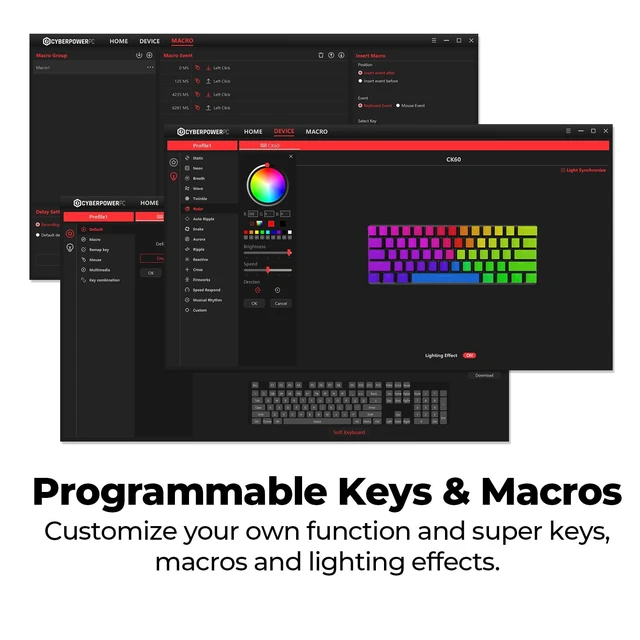 Alt view image 7 of 7 - CK60 Black 60% Hot-Swappable RGB Customizable Mechanical Gaming Keyboard, Dampening Foam, Aluminum CNC Case w/Gateron Red Switches and PBT Keycaps