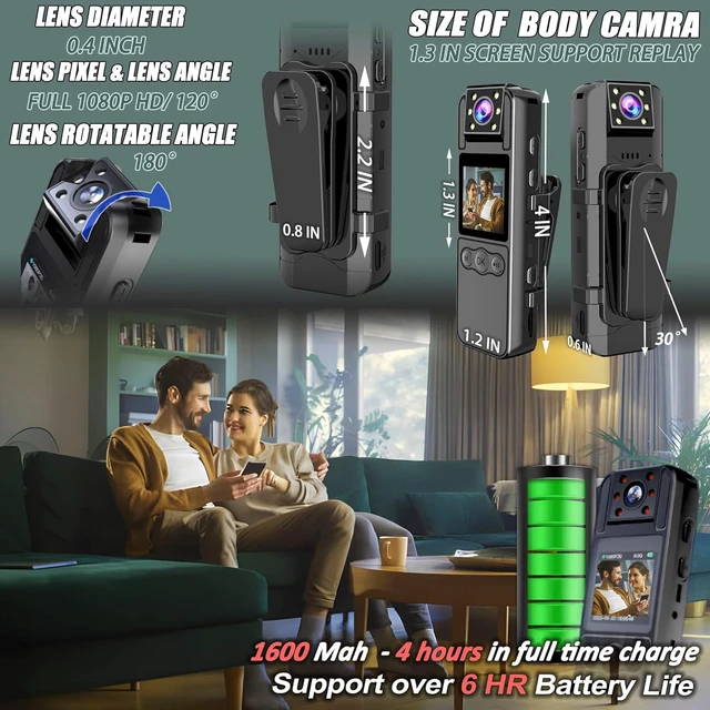 Alt view image 2 of 7 - Body Camera with Audio and Video Recording, HD 1080P Body Cam with 180° Rotating Lens, IR Cut Auto Night Vision, 6HR Battery, 128GB Body Worn Camcorder Personal Police (128G HD 1080P)