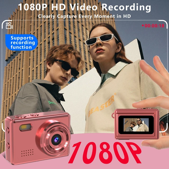 Alt view image 3 of 7 - Mini Keychain Camera-1080P Mini Retro Digital Camera with 0.96" Screen 16GB Card,Portable Video Recorder with Filters for Kids, Teens, Beginners (Rose Gold)