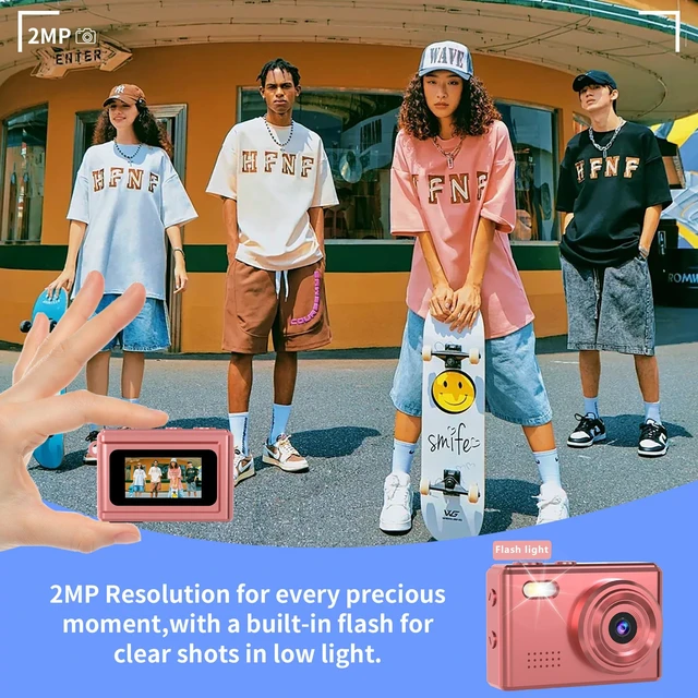 Alt view image 2 of 7 - Mini Keychain Camera-1080P Mini Retro Digital Camera with 0.96" Screen 16GB Card,Portable Video Recorder with Filters for Kids, Teens, Beginners (Rose Gold)