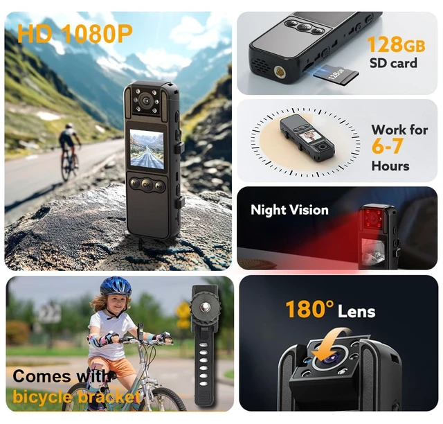 Alt view image 7 of 7 - Body Camera with Audio and Video Recording, HD 1080P Body Cam with 180° Rotating Lens, IR Cut Auto Night Vision, 6HR Battery, 128GB Body Worn Camcorder Personal Police (128G HD 1080P)