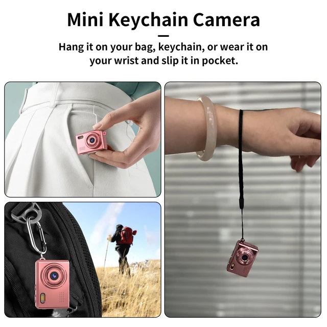 Alt view image 6 of 7 - Mini Keychain Camera-1080P Mini Retro Digital Camera with 0.96" Screen 16GB Card,Portable Video Recorder with Filters for Kids, Teens, Beginners (Rose Gold)