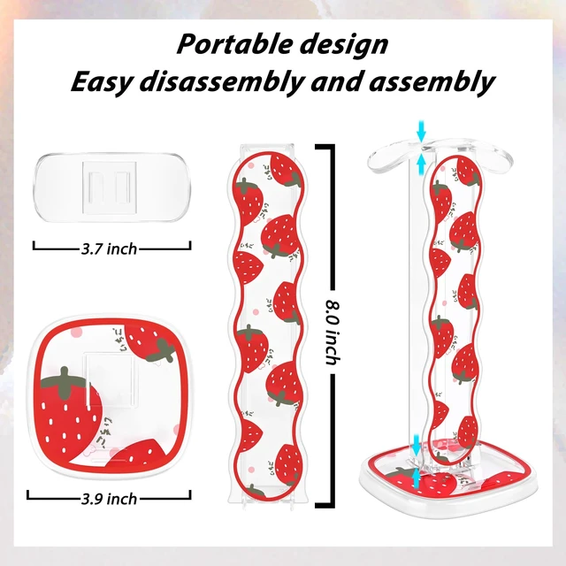 Alt view image 2 of 7 - CamyCosy Headphone Stand Gaming Headset Holder for Desk,Clear Pretty Strawberry Flowers Pattern Cellphone Stand Earphone Stand Desk Accessories for All Headphones Size