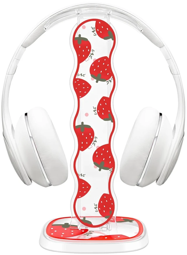 Main image of CamyCosy Headphone Stand Gaming Headset Holder for Desk,Clear Pretty Strawberry Flowers Pattern Cellphone Stand Earphone Stand Desk Accessories for All Headphones Size