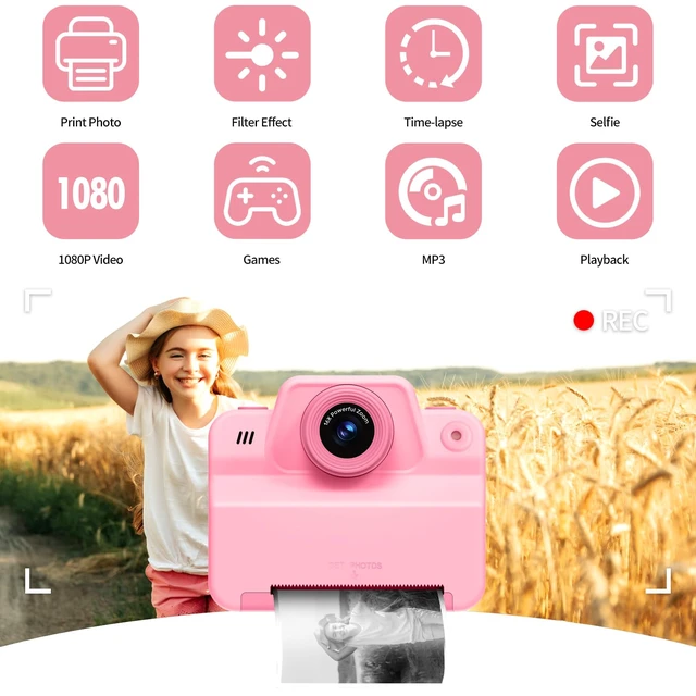 Alt view image 2 of 6 - Kids Instant Camera Print Photos Instantly, Toy Camera that Printing Pictures, Instant Prints Cameras Gift for Toddler Girls & Boys Aged 3-12 (Pink)
