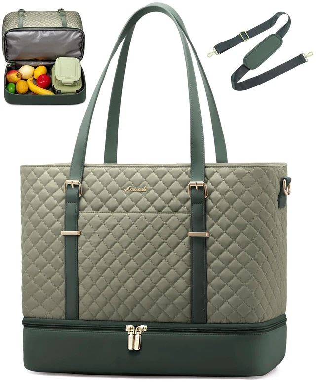 Main image of Lunch Tote Bag for Women, 15.6 Inch Laptop Work Bag With Lunch Compartment & Large Cup Holder, Lightweight Work Briefcase for Travel, Bussiness, Teacher