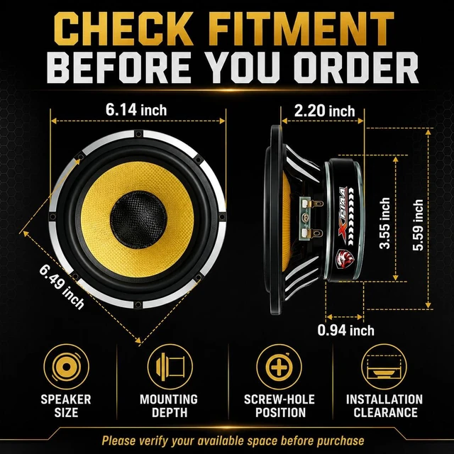 Alt view image 7 of 7 - 6.5 Inch Car Speakers, 1200W Peak 4 Ohm 6.5 Speakers, Midrange Mid-Bass Door Speakers with Glass Fiber Composite Cone, Rubber Surround for Car Door & Custom Audio, 2 Pack