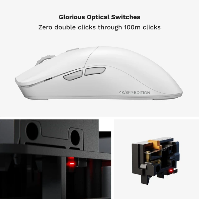 Alt view image 4 of 7 - Model O 2 PRO Wireless Gaming Mouse (White) 59g Ultralight Symmetrical Shell, 4K/8K Polling Rate, 26K BAMF Sensor, 100M Optical Clicks, Up To 80Hr Battery For Esports