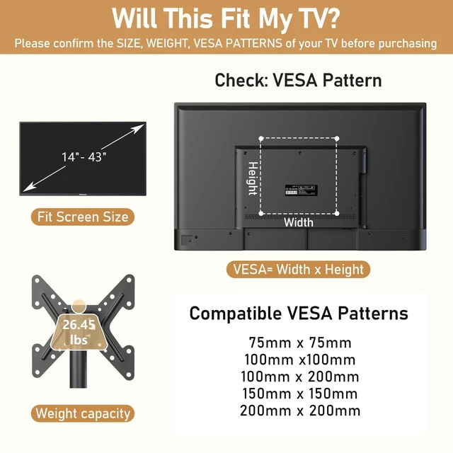 Alt view image 3 of 7 - Extra Tall Monitor Floor TV Stand with VESA Mount for 14 to 43 Inch TV Height Adjustable Stand with Steel Flat Base, Universal Vertical Freestanding Pole for Corner, Office, Bedroom, Living room