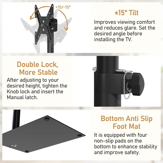 Alt view image 4 of 7 - Extra Tall Monitor Floor TV Stand with VESA Mount for 14 to 43 Inch TV Height Adjustable Stand with Steel Flat Base, Universal Vertical Freestanding Pole for Corner, Office, Bedroom, Living room