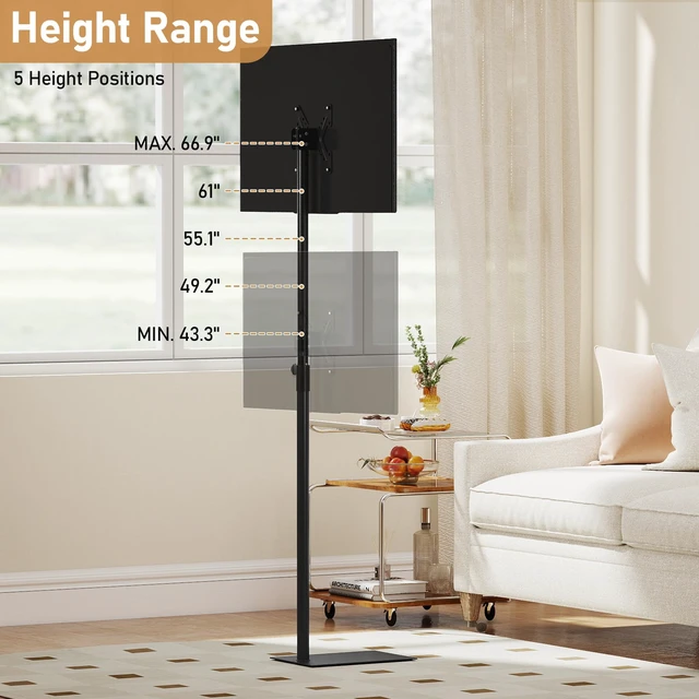 Alt view image 6 of 7 - Extra Tall Monitor Floor TV Stand with VESA Mount for 14 to 43 Inch TV Height Adjustable Stand with Steel Flat Base, Universal Vertical Freestanding Pole for Corner, Office, Bedroom, Living room