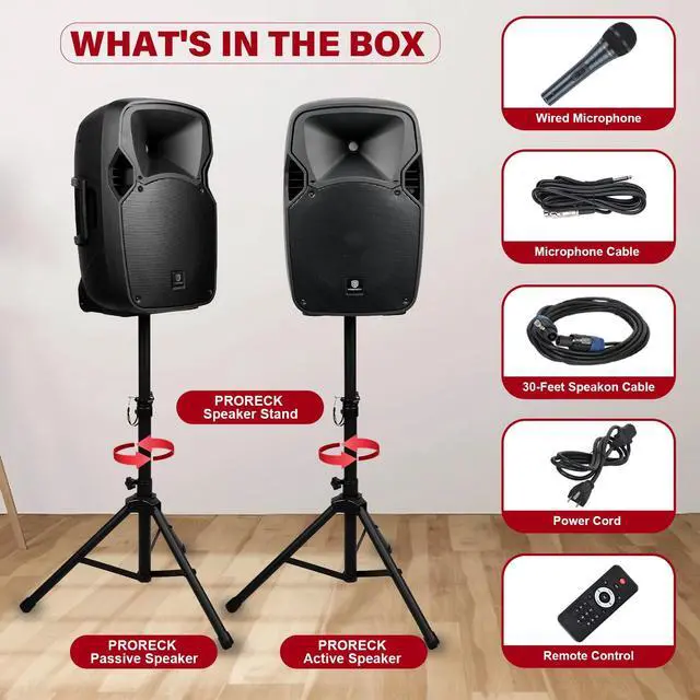 Alt view image 3 of 6 - Party 12 12-Inch 1800W 2-Way Powered PA Speaker System Combo Set with Bluetooth/USB Drive/SD Card/FM/Remote Control/Speaker Stands for Indoor, Outdoor DJ Parties, Personal Gatherings, Karaoke
