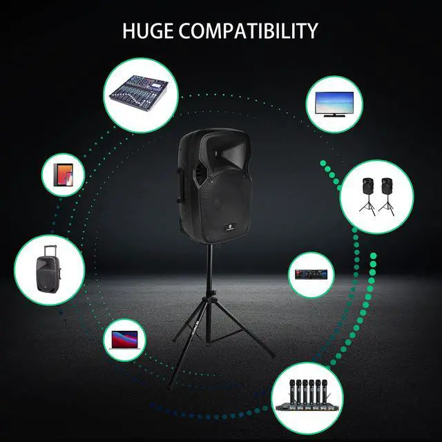 Alt view image 5 of 6 - Party 12 12-Inch 1800W 2-Way Powered PA Speaker System Combo Set with Bluetooth/USB Drive/SD Card/FM/Remote Control/Speaker Stands for Indoor, Outdoor DJ Parties, Personal Gatherings, Karaoke