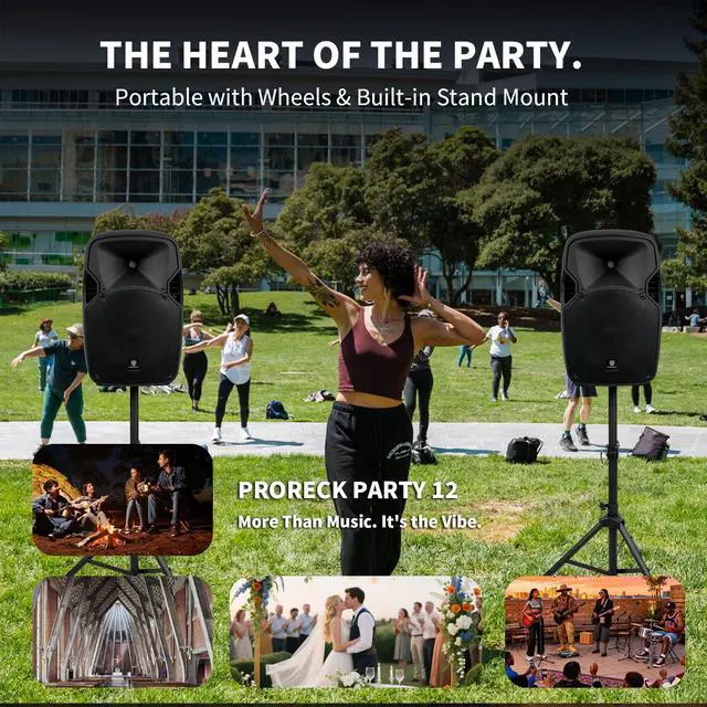 Alt view image 6 of 6 - Party 12 12-Inch 1800W 2-Way Powered PA Speaker System Combo Set with Bluetooth/USB Drive/SD Card/FM/Remote Control/Speaker Stands for Indoor, Outdoor DJ Parties, Personal Gatherings, Karaoke