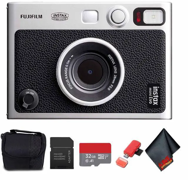 Main image of INSTAX MINI EVO Instant Camera (Black) Photo Bundle | For Parties, Events & Instant Photos | Includes 32GB Memory Card, Camera Case, USB Card Reader, Cleaning Cloth
