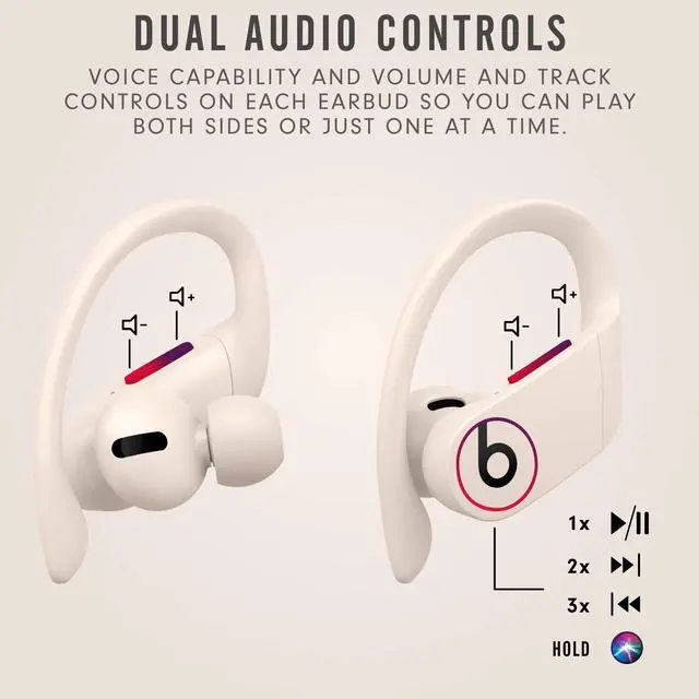 Alt view image 4 of 6 - Power Pro Wireless Earbuds - Apple H1 Headphone Chip, Class 1 Bluetooth Headphones, 9 Hours of Listening Time, Sweat Resistant, Built-in Microphone - Ivory